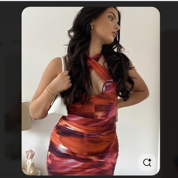 Oh Polly Out Of This World Red Orange Ombré Ruched Bodycon Mini Dress 4 NEW Tags - Picture 3 of 12